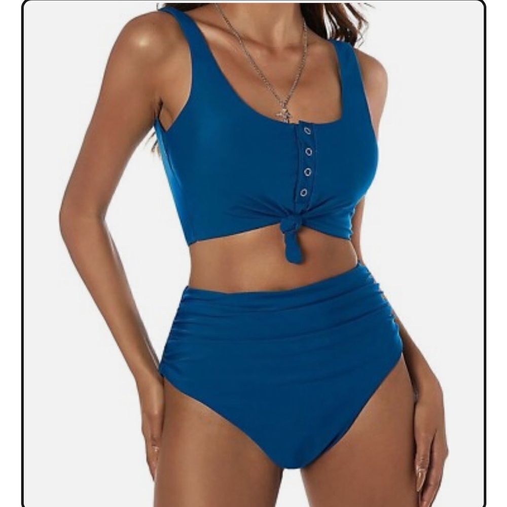 Zaful Blue Bikini with Button Down Top